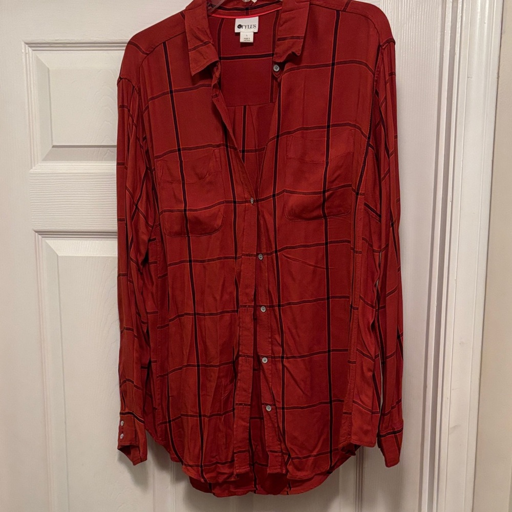 STYLUS dark orange and Black Plaid Shirt size large